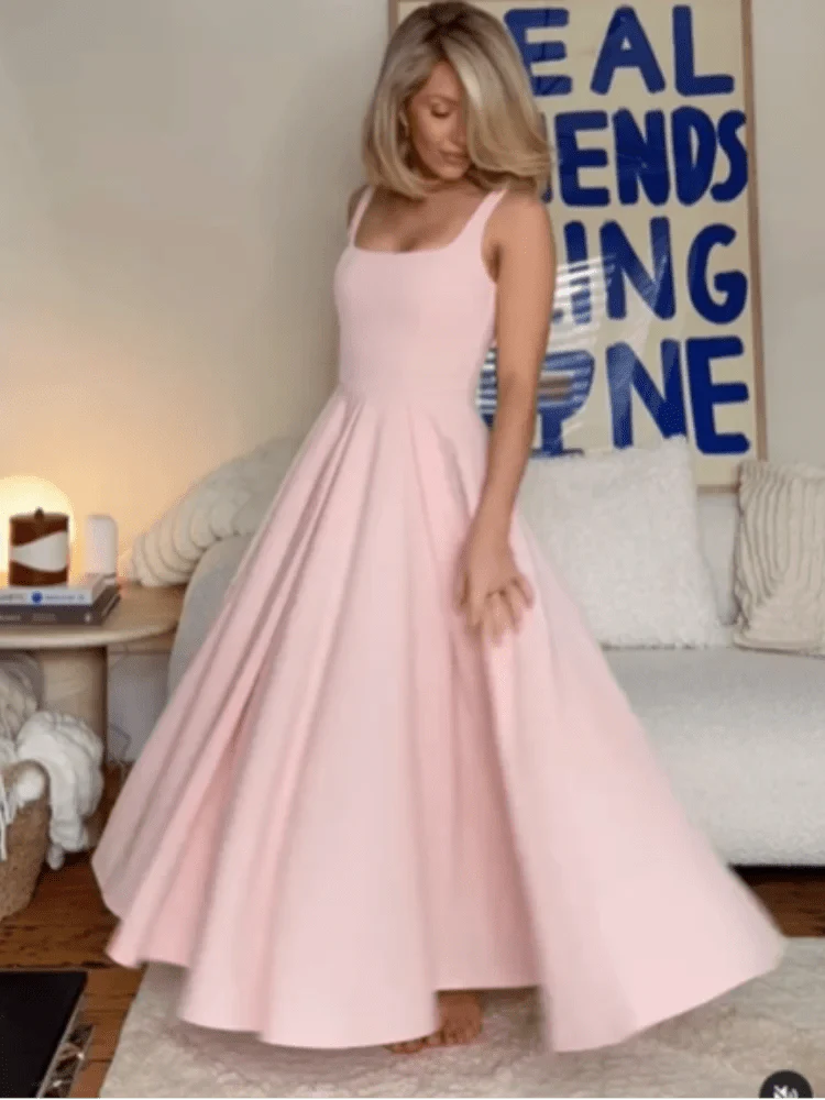 Elegant Square Neck A-Line Long Dress