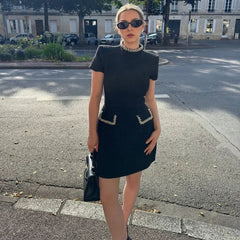 Elegant Tweed Patchwork A-Line Dress