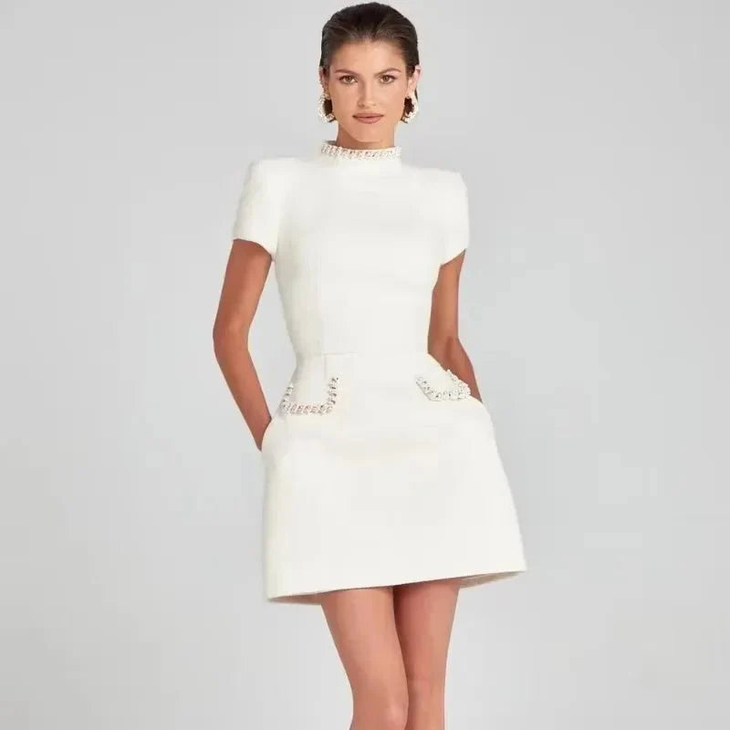 Elegant Tweed Patchwork A-Line Dress