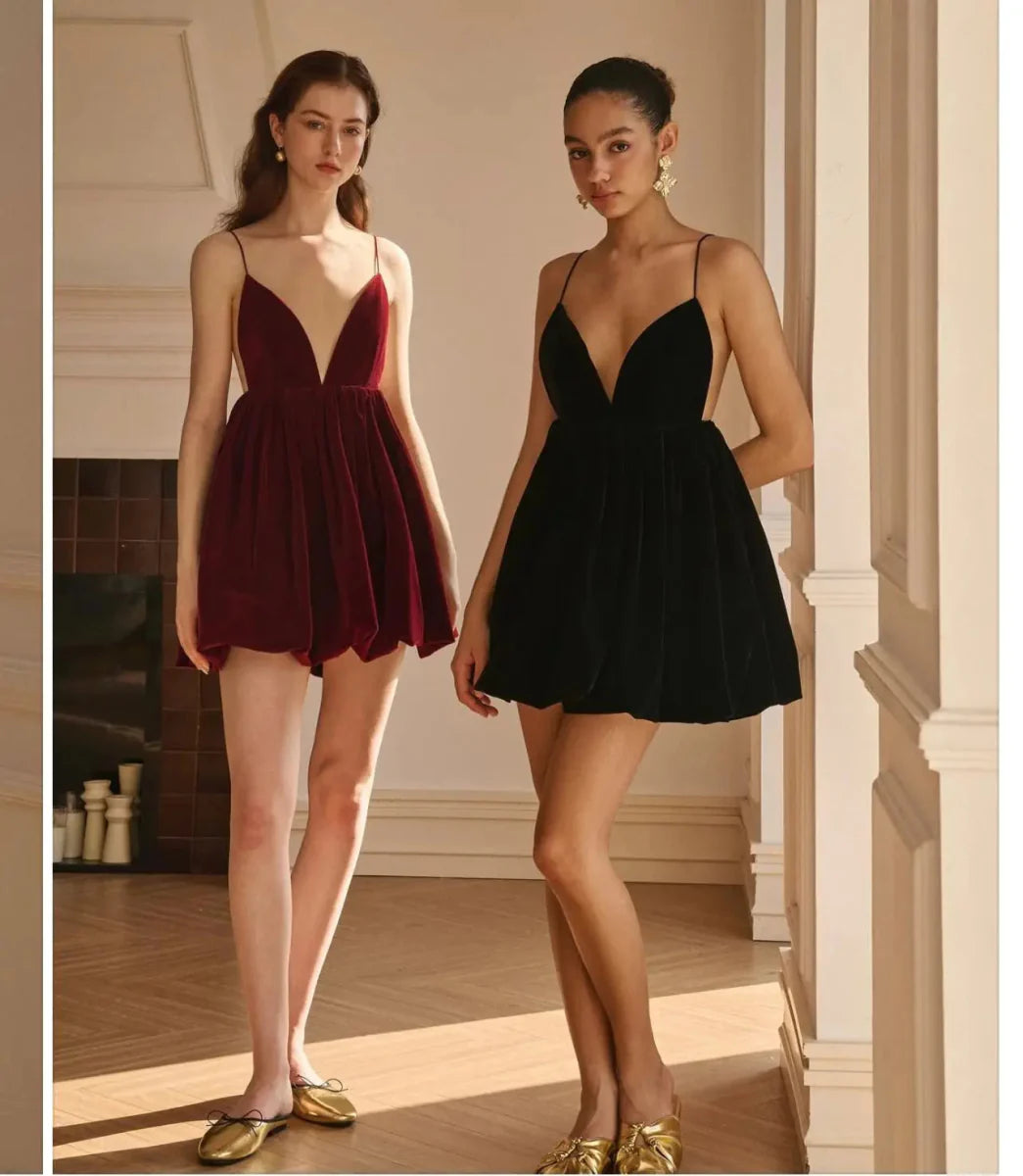 Elegant Velvet High Waist Mini Dress