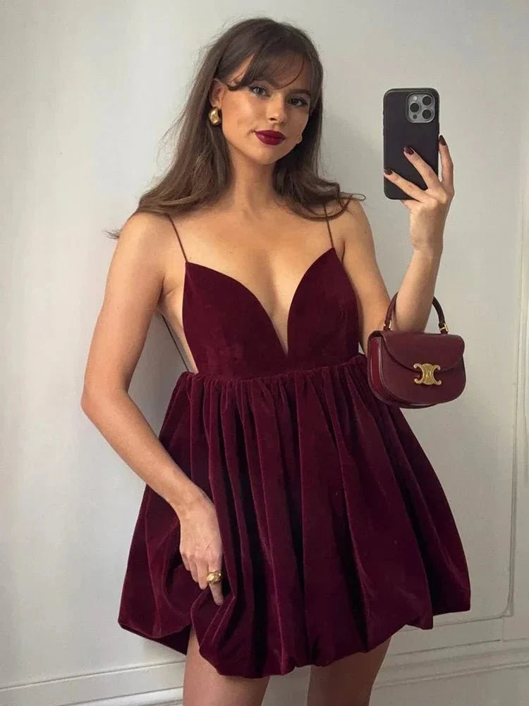 Elegant Velvet High Waist Mini Dress