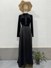 Elegant Velvet Pleated Black Dress