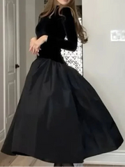 Elegant Velvet Pleated Black Dress