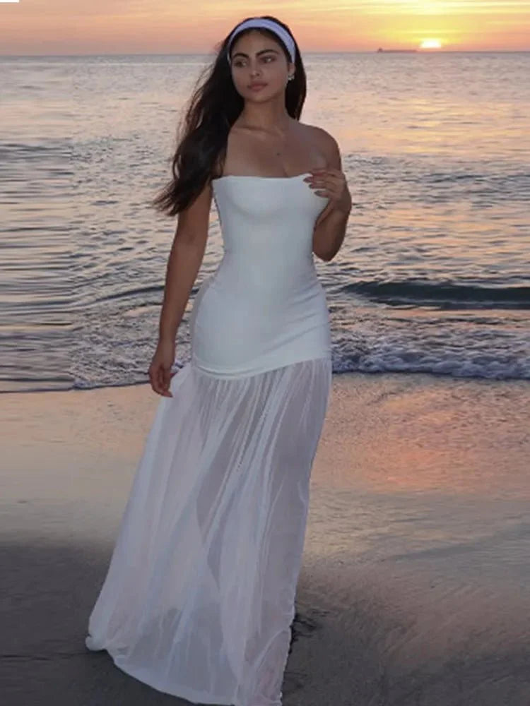 Elegant White Gauze Off-Shoulder Dress