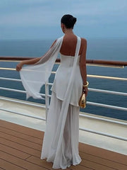 Elegant White Gauze Off-Shoulder Dress