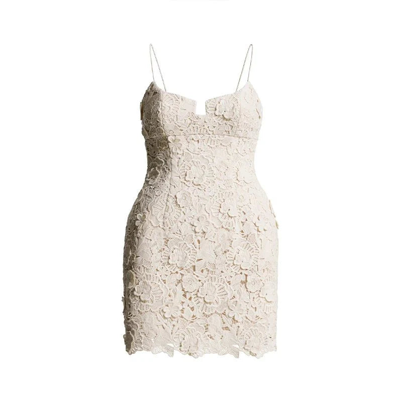 Embroidered Backless Mini Dress