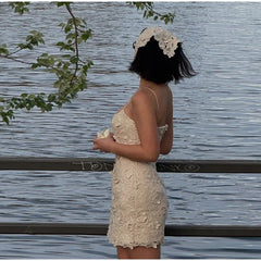 Embroidered Backless Mini Dress