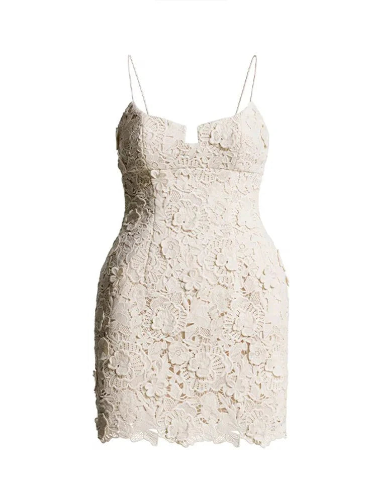 Embroidered Backless Mini Dress