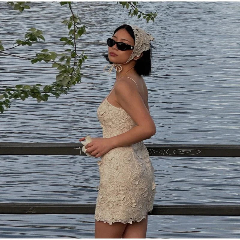 Embroidered Backless Mini Dress