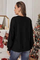 Black Merry and Bright Heat Transfer Printing Graphic Christmas Pullover Sweatshirt