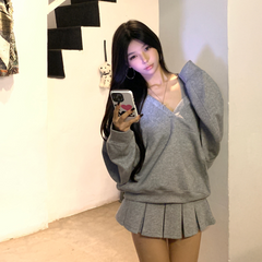 Pydshop Casual Hooded Pullover Top Women Y2K V-neck Hoodies Solid Harajuku Long Sleeve Hoodie Oversized Tops Female Loose Clothing