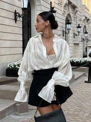 Pydshop Elegant Loose Pink Shirt Office Women's Long Sleeve Button Lapel Blouse Autumn Fashion Solid Color High Street Female TopChristmas Gifts