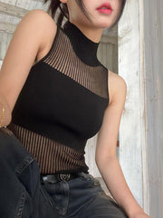 Pydshop Knitted Sleeveless Tank Top Women's Hollow Out Chic And Sexy Thin Summer Tops Y2k Clothing 2024