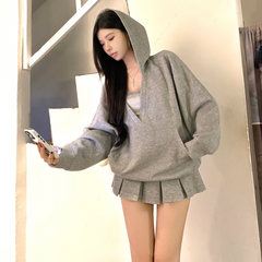Pydshop Casual Hooded Pullover Top Women Y2K V-neck Hoodies Solid Harajuku Long Sleeve Hoodie Oversized Tops Female Loose Clothing