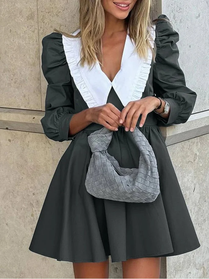 Fashionable Black Patchwork Office Dress