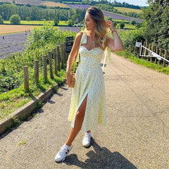 Floral Backless Slit Dress