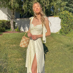 Floral Backless Slit Dress