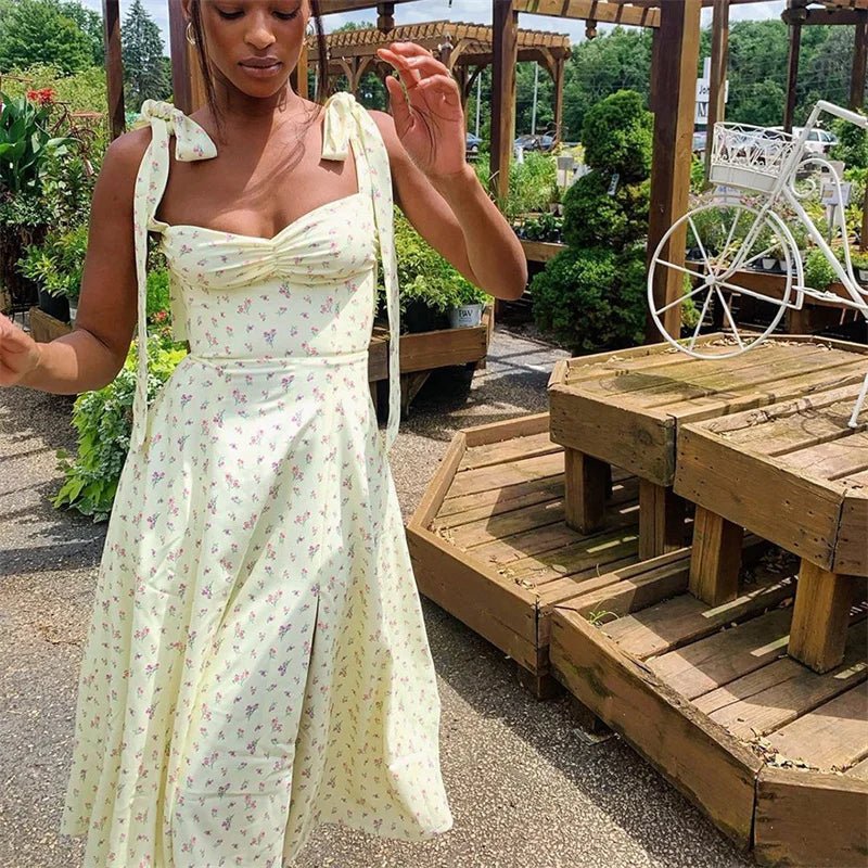 Floral Backless Slit Dress