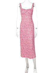 Floral Print Backless Midi Dress