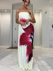 Floral Printed Strapless Loose Dress