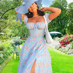 Floral Slim-Fit High Split Dress