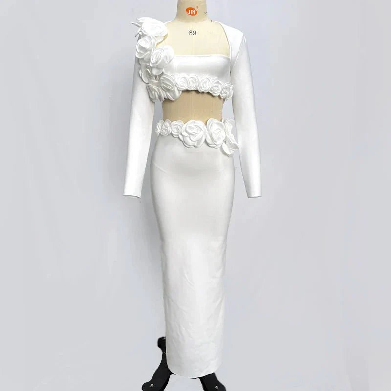 Flower Design Top Jacket & Skirt Set Dress