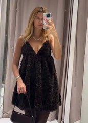 Fluffy Mesh Suspender Dress