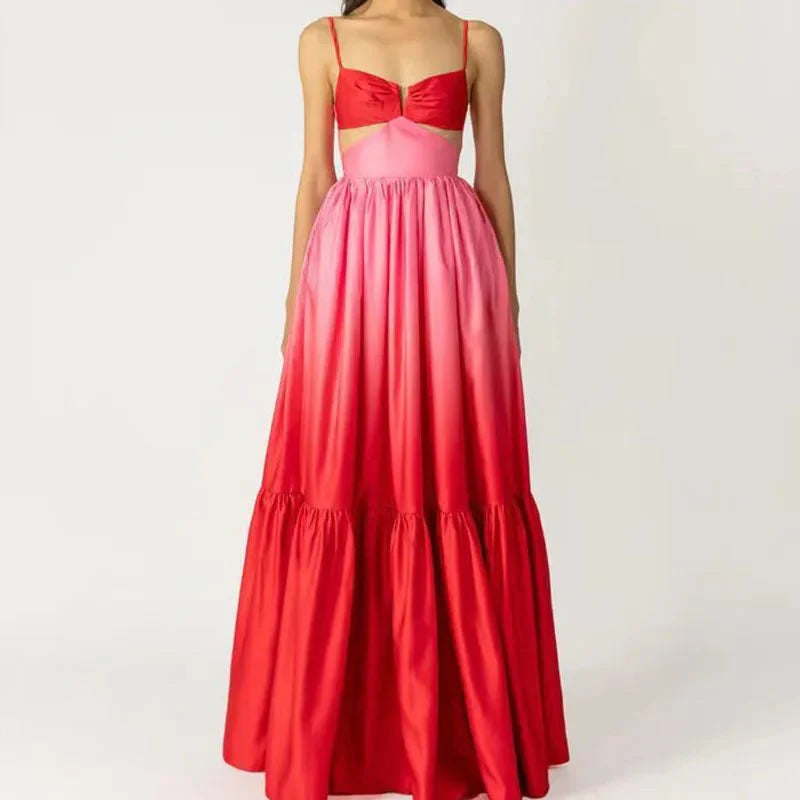 Gradient Spaghetti Strap Long Dress