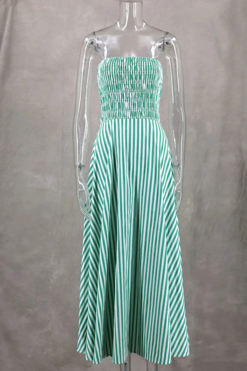 Green Stripes Tube Long Beach Maxi Dress