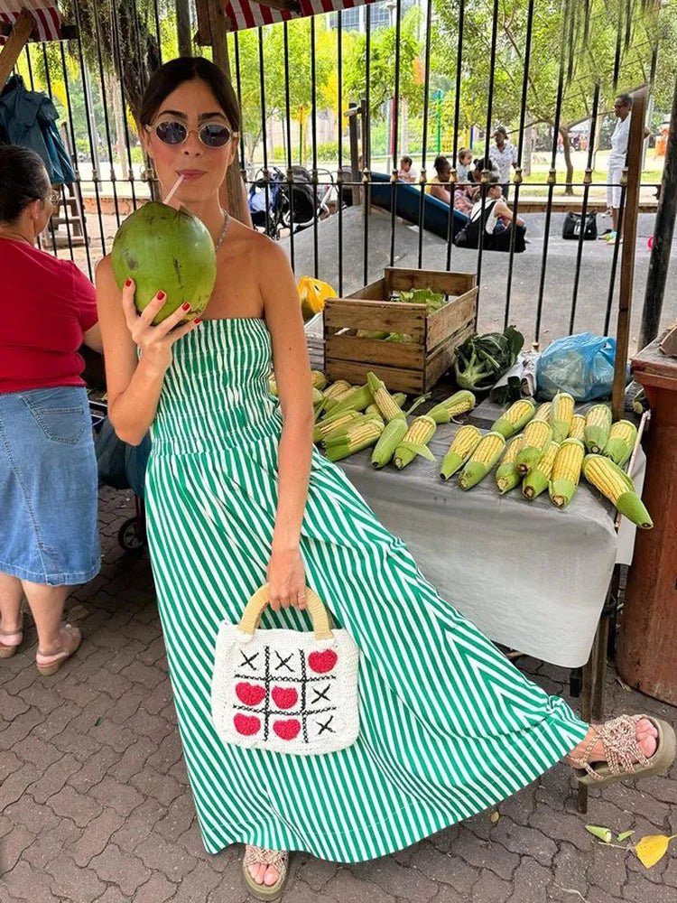 Green Stripes Tube Long Beach Maxi Dress