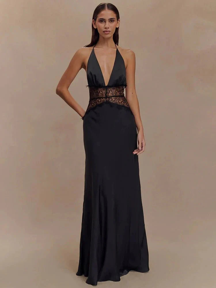 Halter V-Neck High Waist Maxi Dress