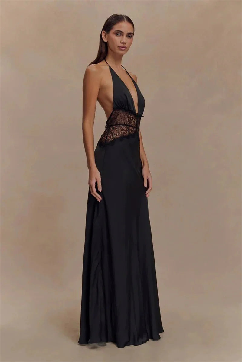 Halter V-Neck High Waist Maxi Dress