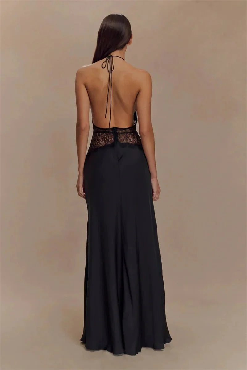 Halter V-Neck High Waist Maxi Dress