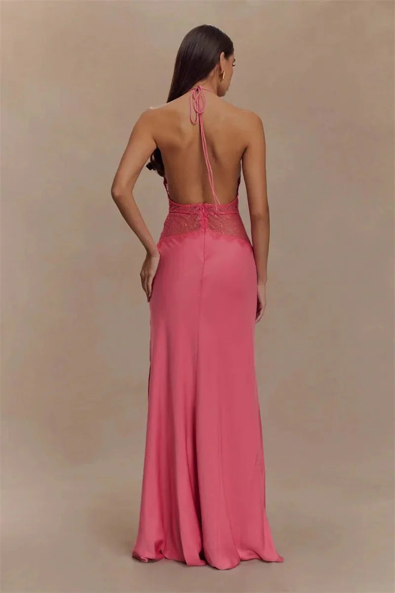 Halter V-Neck High Waist Maxi Dress