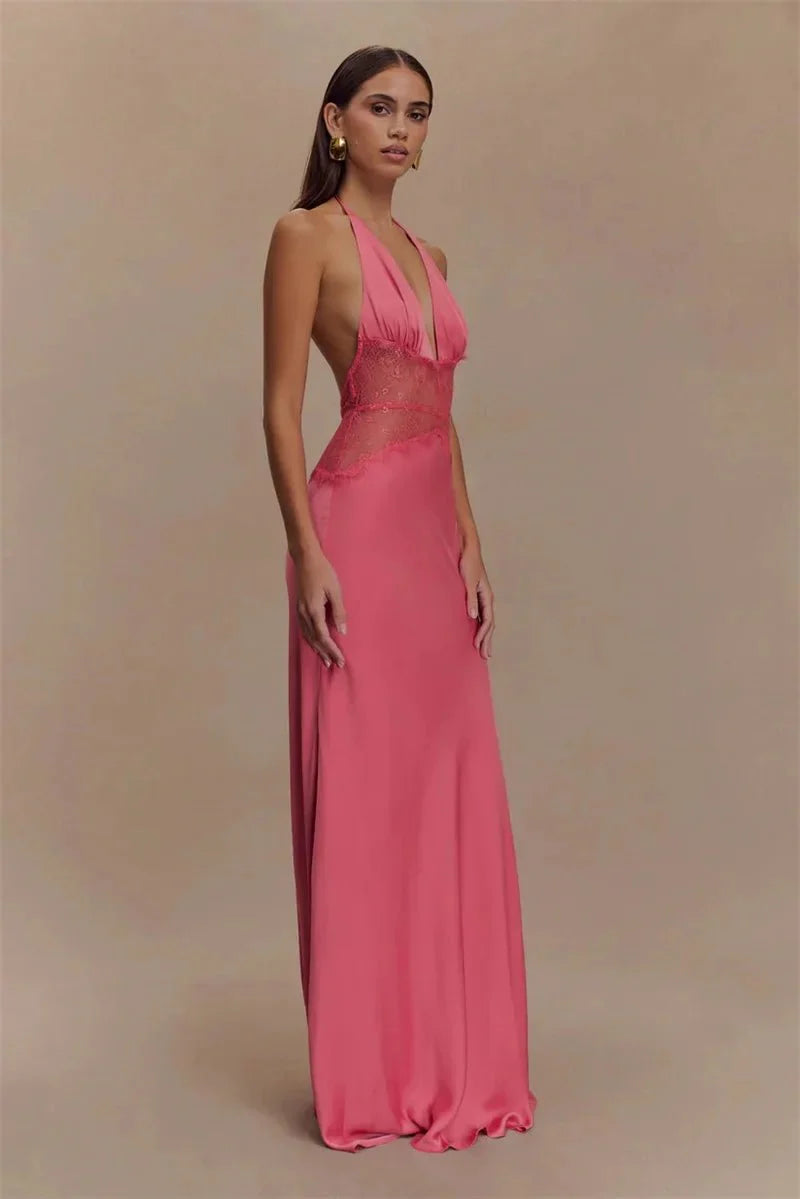 Halter V-Neck High Waist Maxi Dress