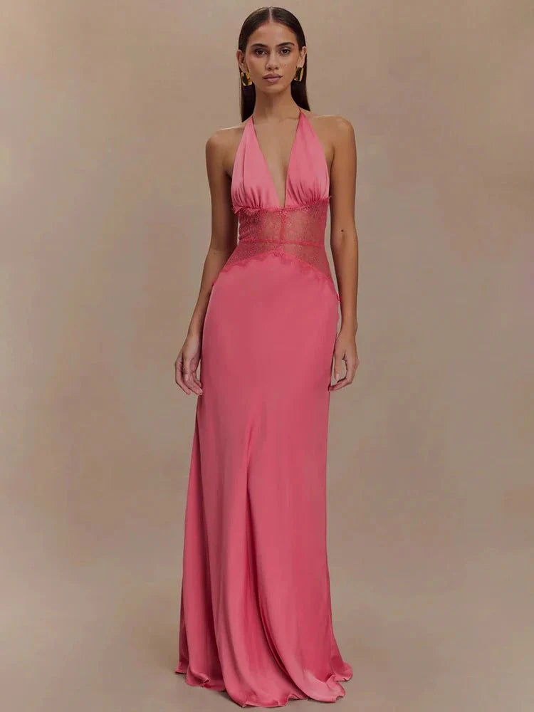 Halter V-Neck High Waist Maxi Dress