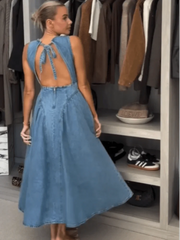High Waist Backless Denim Dress