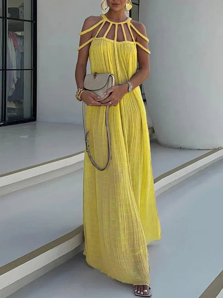 Hollow Out Party Club Off the Shoulder Maxi Dress