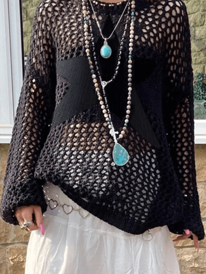 Pydshop Hollow Out Star Crochet Knit Top