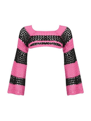 Pydshop Hollow Out Striped Long Sleeve Bolero Knit Top
