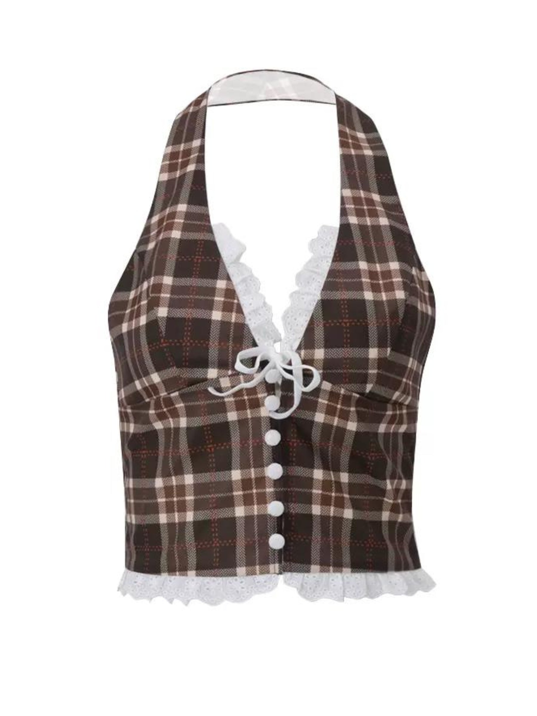 Pydshop Etty Retro Plaid Halter Top