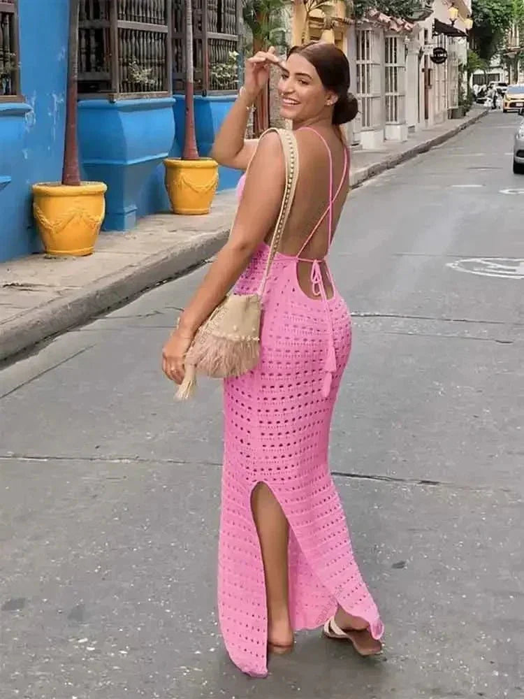 Knit Cut Out Spaghetti Strap Beach Cover-Up