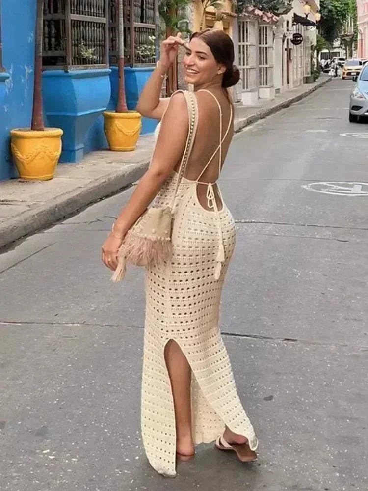 Knit Cut Out Spaghetti Strap Beach Cover-Up