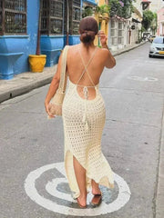 Knit Cut Out Spaghetti Strap Beach Cover-Up