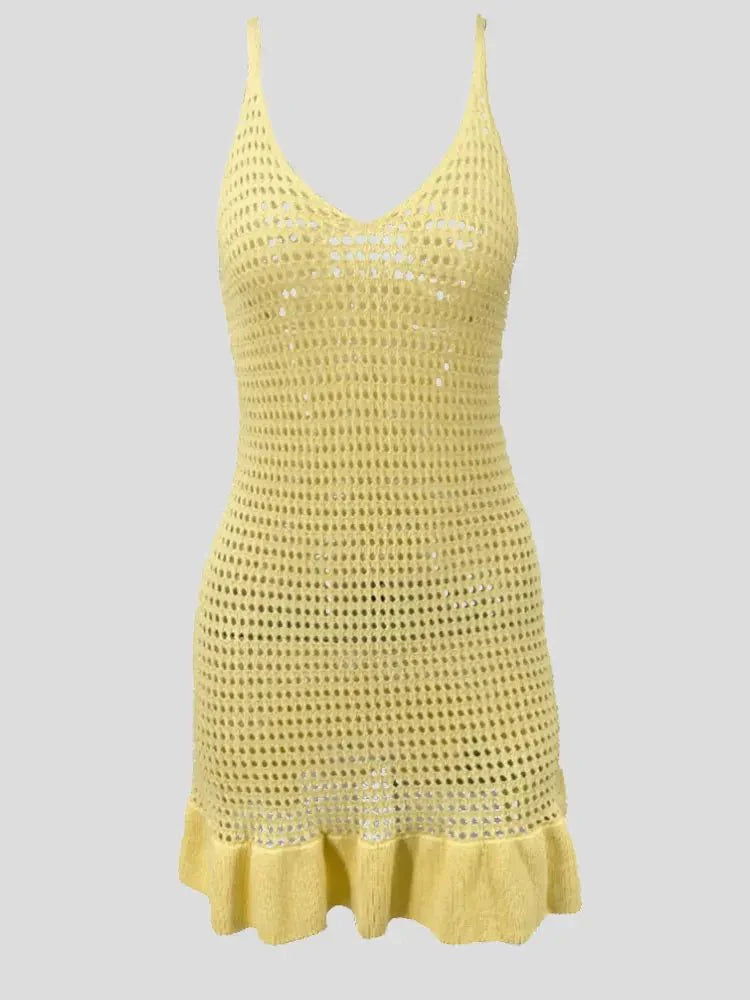 Knit Ruffled See-Through Mini Dress