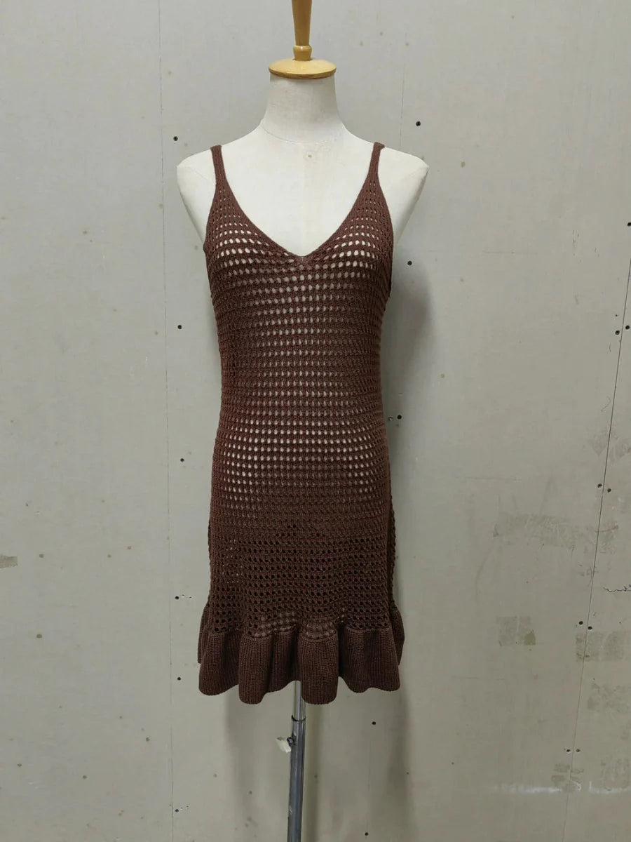 Knit Ruffled See-Through Mini Dress