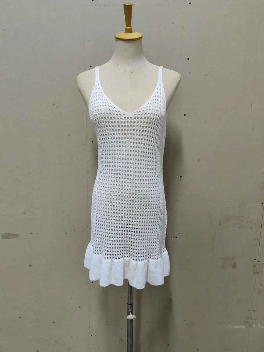 Knit Ruffled See-Through Mini Dress