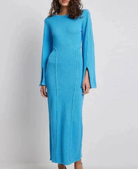 Knitted Blue Patchwork Slim Dress