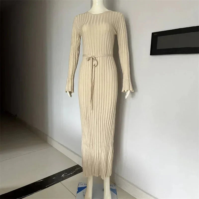 Knitted Long Sleeve Bandage Knitwear Dress