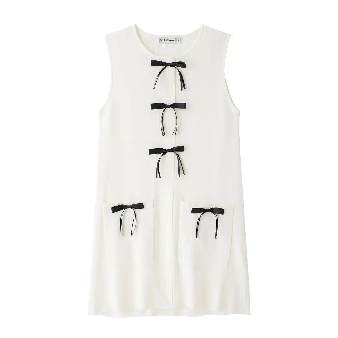 Knitted Sleeveless Bow Mini Dress